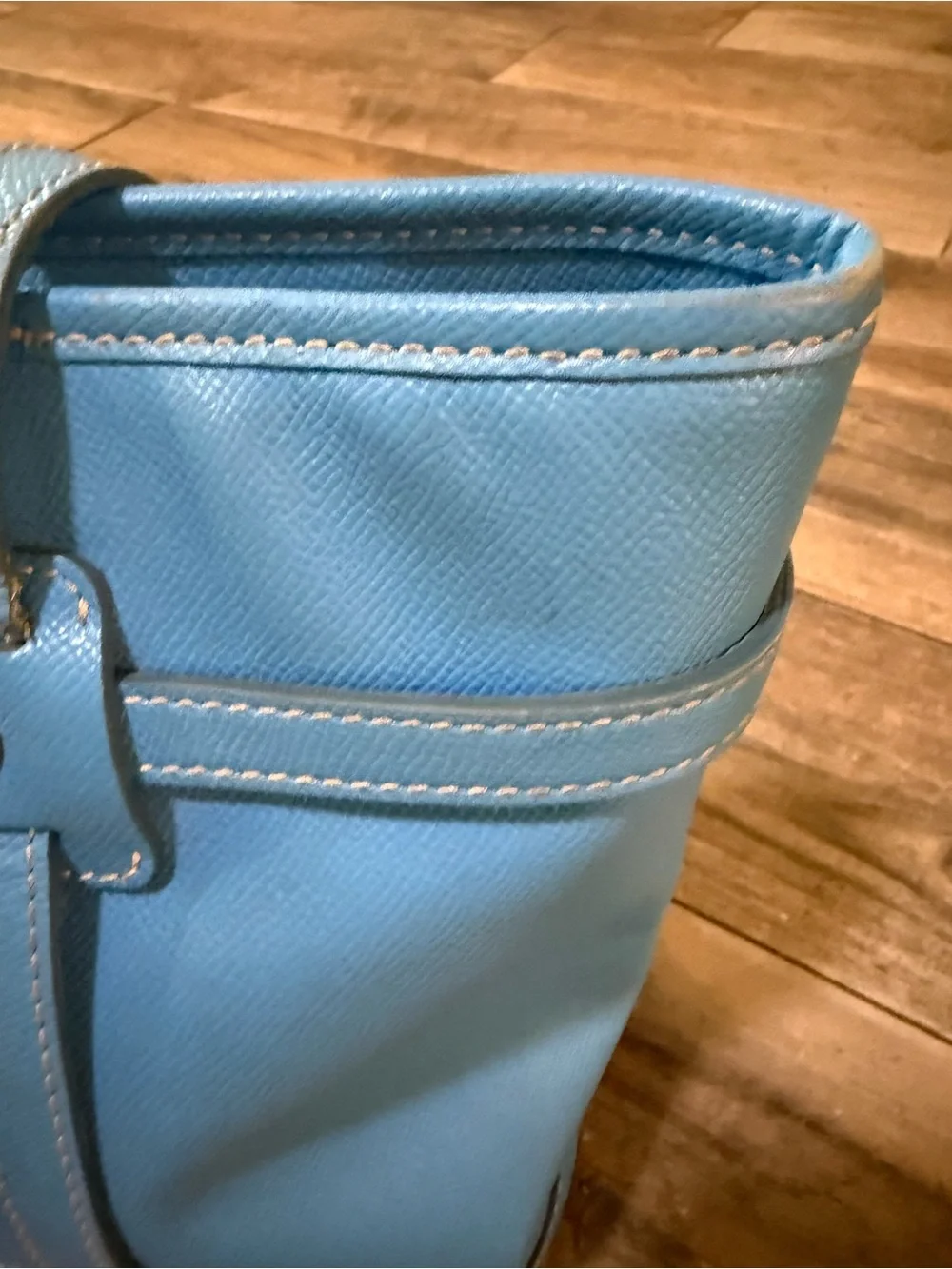 Dooney & Bourke Sky Blue Pebble Leather Logo Lock Tote